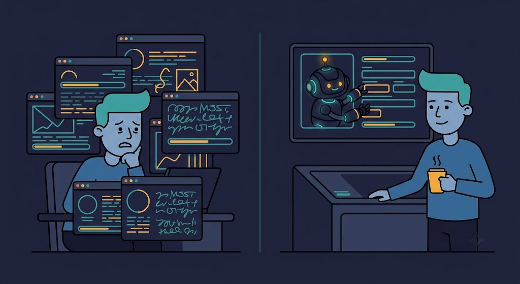 person doing manual tasks vs ai agent automating them
